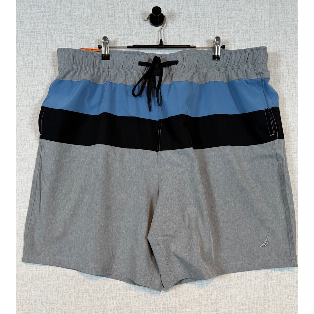 NWT Nautica Mens Swim Trunks XXL Gray Blue Colorblock Summer Beachwear Surf